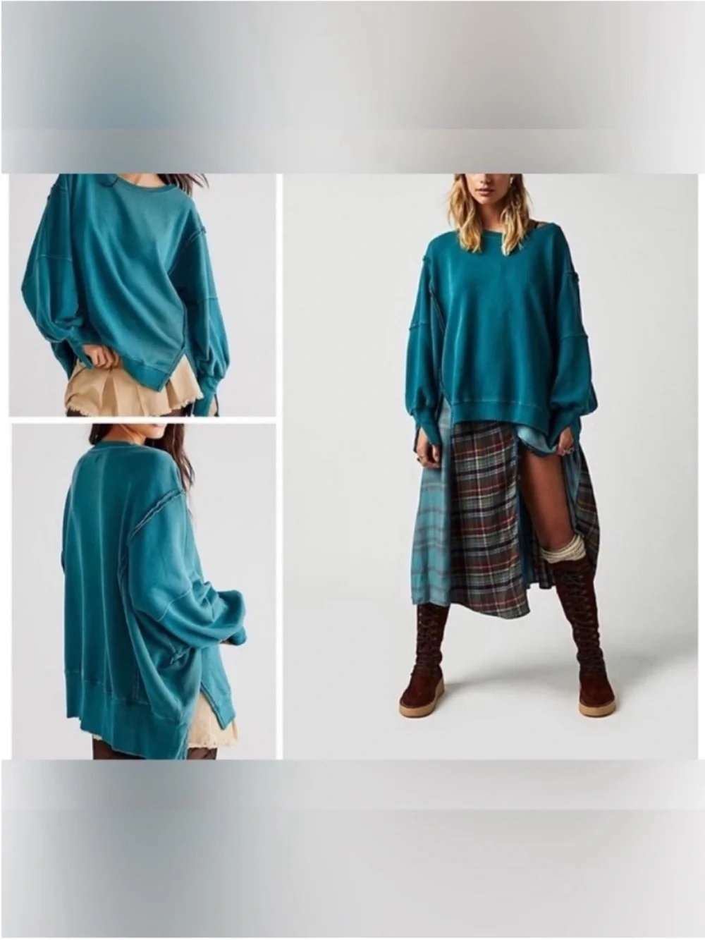 NWT Free People We The Free Camden Sweatshirt deep teal turquoise small, medium